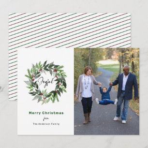 Minimalist Merry Christmas Holiday Wreath Photo Card