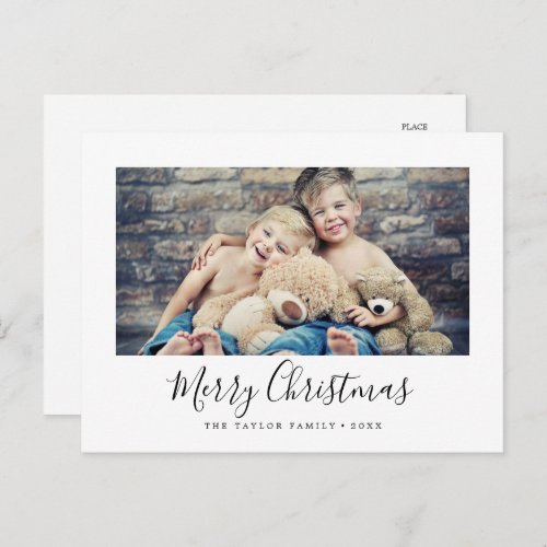 Minimalist Merry Christmas Landscape Photo Holiday Postcard