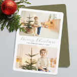 Minimalist Merry Christmas Modern 2 Photos  Holiday Card<br><div class="desc">This minimalist modern holiday card features one large of your favorite personal photo layout on top of the card. The forest green and white card design says "Merry Christmas" in elegant,  trendy handwritten script calligraphy typography,  and family name in a classic serif font.</div>