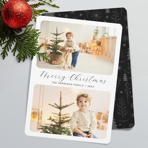 Minimalist Merry Christmas Modern 2 Photos  Holiday Card