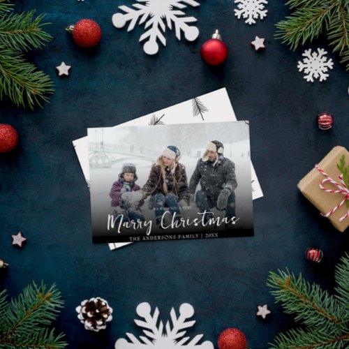 Minimalist Merry Christmas Modern Family Photo Holiday Card