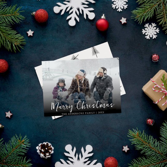 Minimalist Merry Christmas Modern Family Photo Holiday Card (Creator Uploaded)