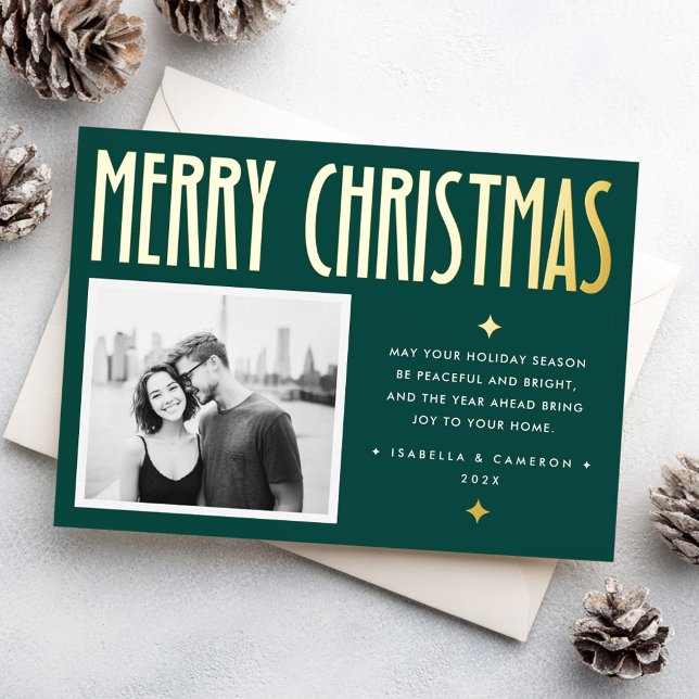 Minimalist Merry Christmas modern retro dark green Foil Holiday Card (Minimalist Merry Christmas modern retro dark green Foil Holiday Card)