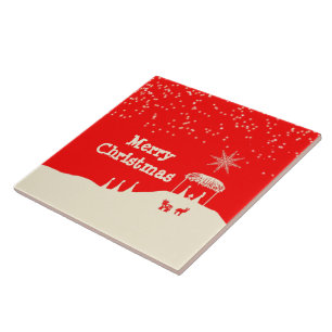 Minimalist Merry Christmas Nativity Scene Ceramic Tile