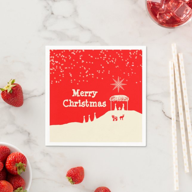 Minimalist Merry Christmas Nativity Scene Napkins (Insitu)
