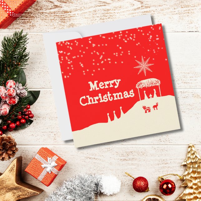 Minimalist Merry Christmas Nativity Scene Note Card (Creator Uploaded)