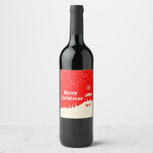 Minimalist Merry Christmas Nativity Scene Wine Label