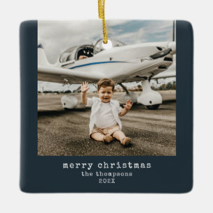 Minimalist Merry Christmas Photo Ceramic Ornament
