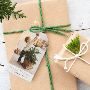 Minimalist Merry Christmas Photo Gift Tags