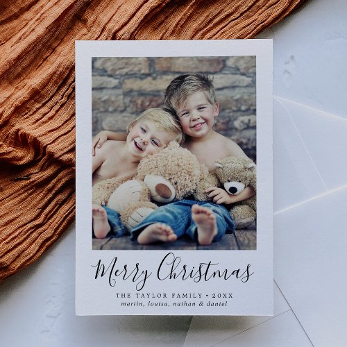 Minimalist Merry Christmas Portrait Photo Holiday Card