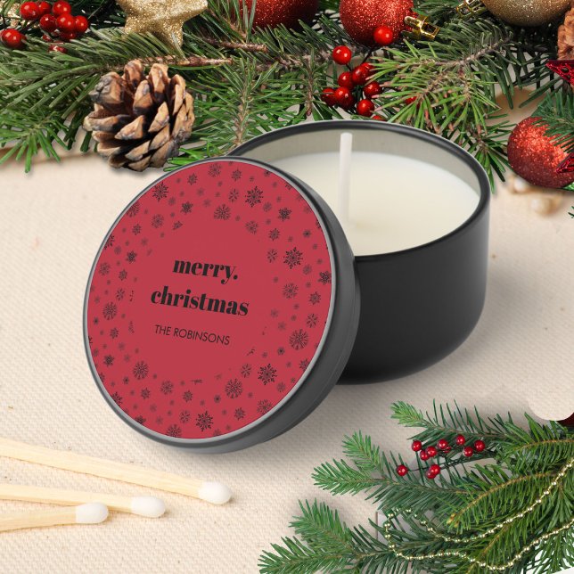Minimalist Merry Christmas Red Black Snowflake Mini Candle Favors (Modern Christmas holiday snowflake red black candle favor)