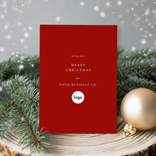 Minimalist Merry Christmas Red Business Logo Holiday Card