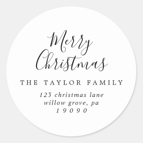 Minimalist Merry Christmas Return Address Envelope Classic Round Sticker