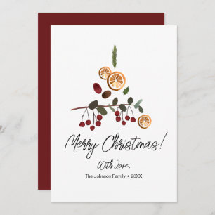 Minimalist Merry Christmas Rustic Tree foliage Holiday Card