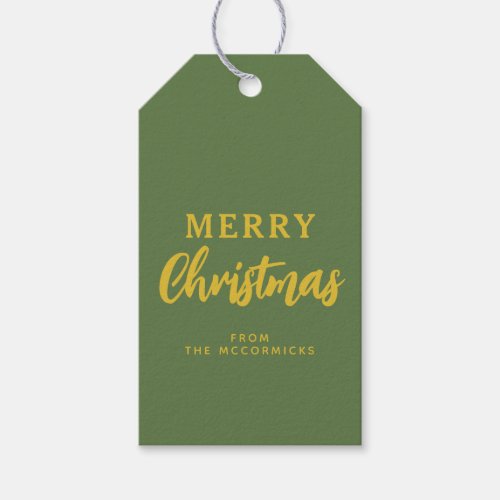 Minimalist Merry Christmas Sage Green Gold Holiday Gift Tags