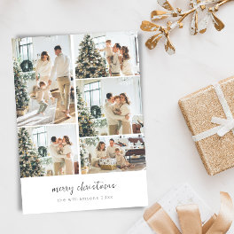 Minimalist Merry Christmas Script 6 Photo Collage Holiday Card