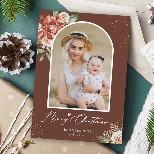Minimalist Merry Christmas Script Arch Photo Holiday Card