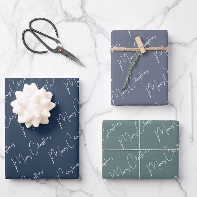 Minimalist Merry Christmas Script  Wrapping Paper Sheets (Front)