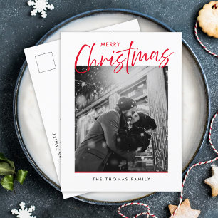 Minimalist Merry Christmas Simple Red Photo Holiday Postcard