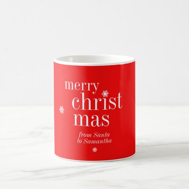 Minimalist Merry Christmas Snow from santa red Coffee Mug (Center)