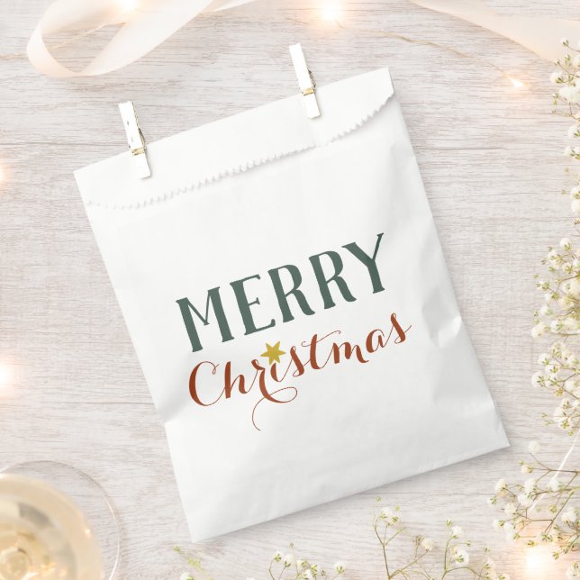 Minimalist Merry Christmas star holiday Favor Bag (Clipped)