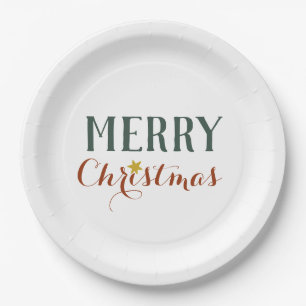 Minimalist Merry Christmas star holiday Paper Plates