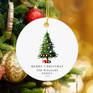 Minimalist Merry Christmas Tree Ceramic Ornament