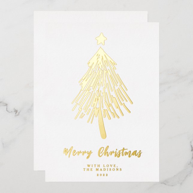 Minimalist Merry Christmas Tree Foil Holiday Card (Front/Back)