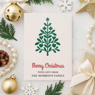 Minimalist Merry Christmas Tree Letterpress Photo Cards