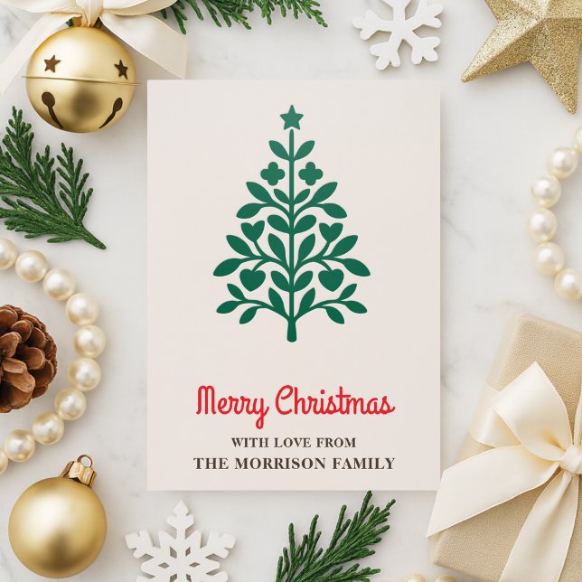 Minimalist Merry Christmas Tree Letterpress Photo Cards (Creator Uploaded)