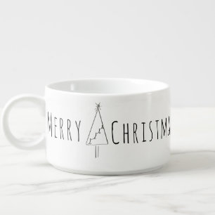 Minimalist Merry Christmas Tree Line Art Bowl