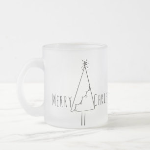 Minimalist Merry Christmas Tree Line Art Coffee Mu Frosted Glass Coffee Mug