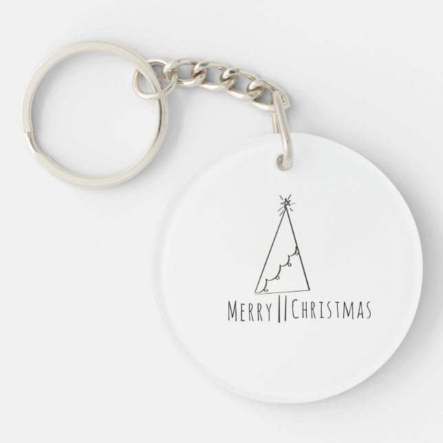 Minimalist Merry Christmas Tree Line Art  Keychain (Front)