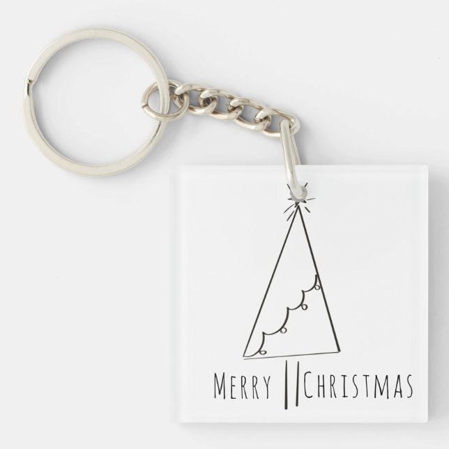 Minimalist Merry Christmas Tree Line Art  Keychain (Front)