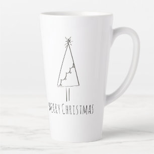 Minimalist Merry Christmas Tree Line Art Latte Mug