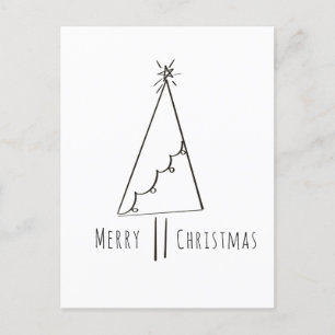 Minimalist Merry Christmas Tree Line Art Postcard