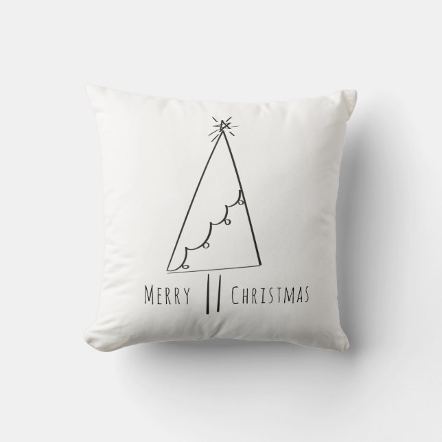 Minimalist Merry Christmas Tree Line Art  Throw Pillow (Front)