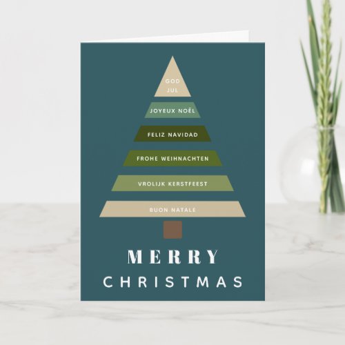 Minimalist Merry Christmas Tree Multiple Languages Card