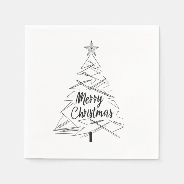 Minimalist Merry Christmas Tree Napkins  (Front)