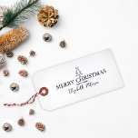 Minimalist Merry Christmas Tree Tag  Rubber Stamp<br><div class="desc">This "merry christmas" tag features a minimalist design with a tree and a custom name.</div>