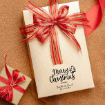 Minimalist Merry Christmas Tree Tag  Rubber Stamp<br><div class="desc">This "merry christmas" tag features a minimalist design with a tree and couple custom name.</div>