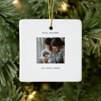 Minimalist Merry Christmas with Photo Ceramic Ornament