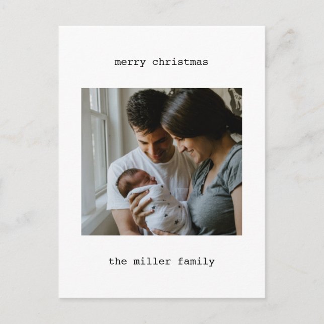 Minimalist Merry Christmas with Photo  Holiday Postcard (Front)