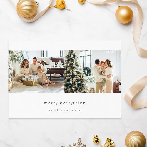 Minimalist Merry Everything 3 Photo Horizontal Holiday Card