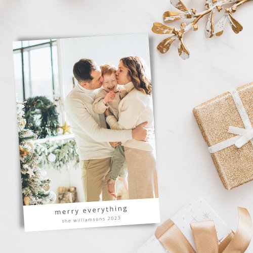 Minimalist Merry Everything Two 2 Photo Vertical Holiday Card