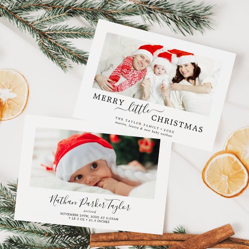 Minimalist Merry Little Christmas Baby Birth Holiday Card
