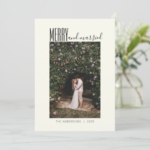 Minimalist Merry Married Wedding Photo Christmas Holiday Card