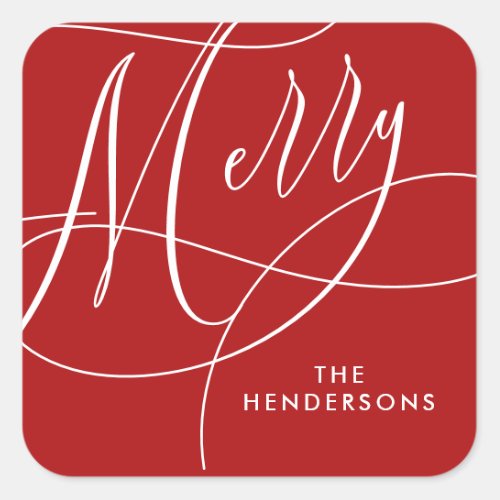 Minimalist Merry Script Holiday  Square Sticker