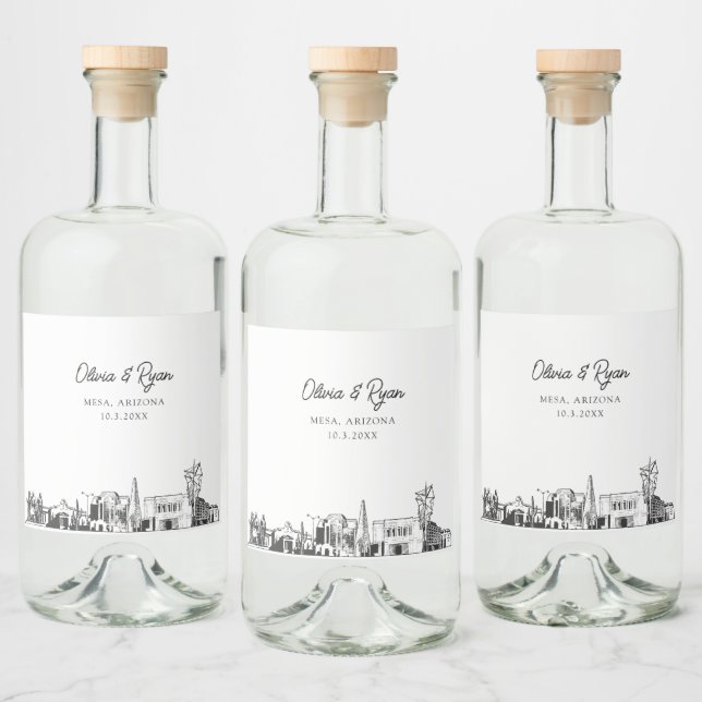 Minimalist Mesa Arizona Wedding Custom Liquor Bottle Label (Bottles)