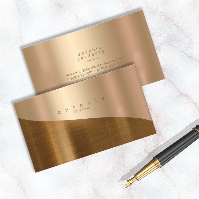 Minimalist Metal Wave Two-Tone Gold ID805 Business Card (Creator Uploaded)